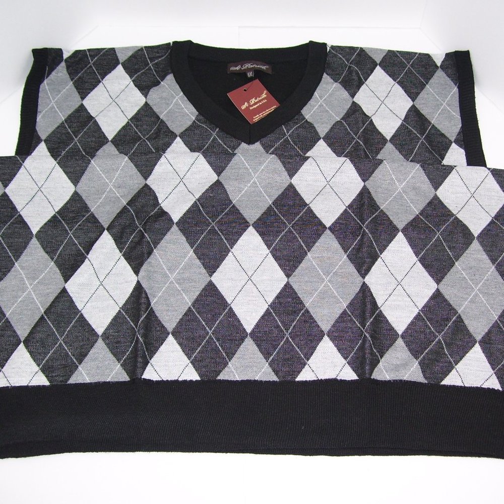 2X St. Patrick V-Neck Black Argyle Sweater Vest 2XL - Picture 3 of 6